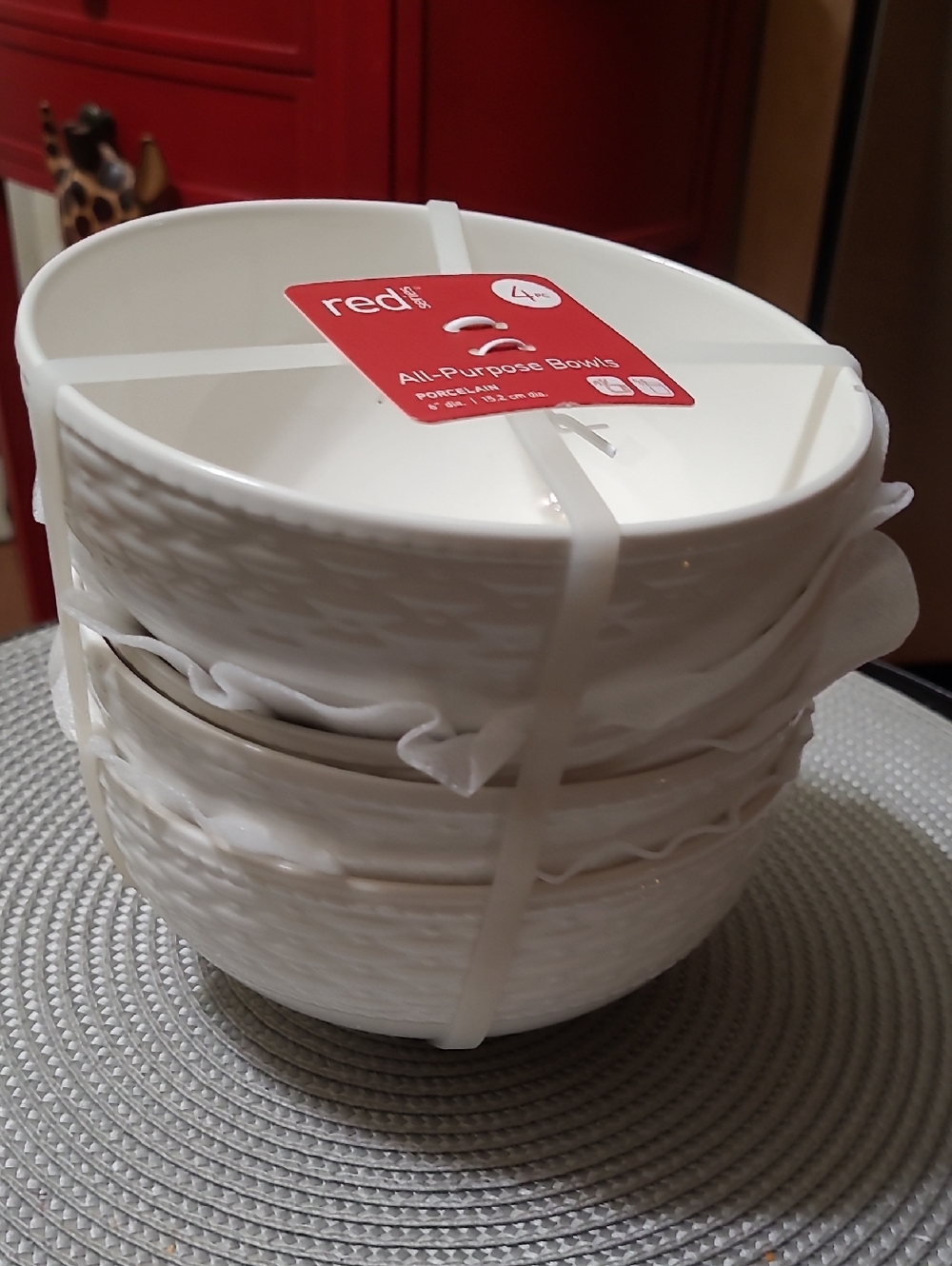 Red Brand Porcelain Textured Serving Bowls